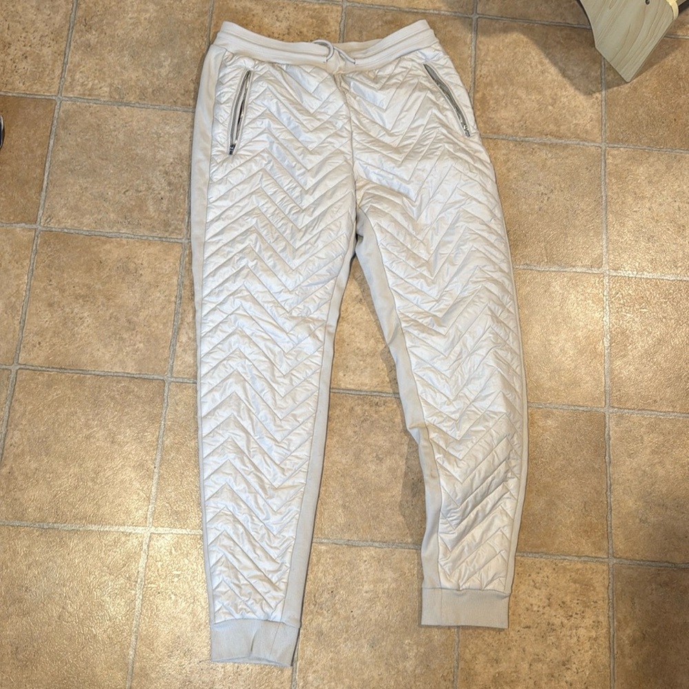 ATHLETA Apres Ski Solstice Quilted Jogger Pants Abalone Gray Size 10
